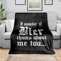 Funny Oktoberfest Throw Blanket I Wonder If Bier Thinks About Me Too Sarcastic Drinking - Wonder Print Shop