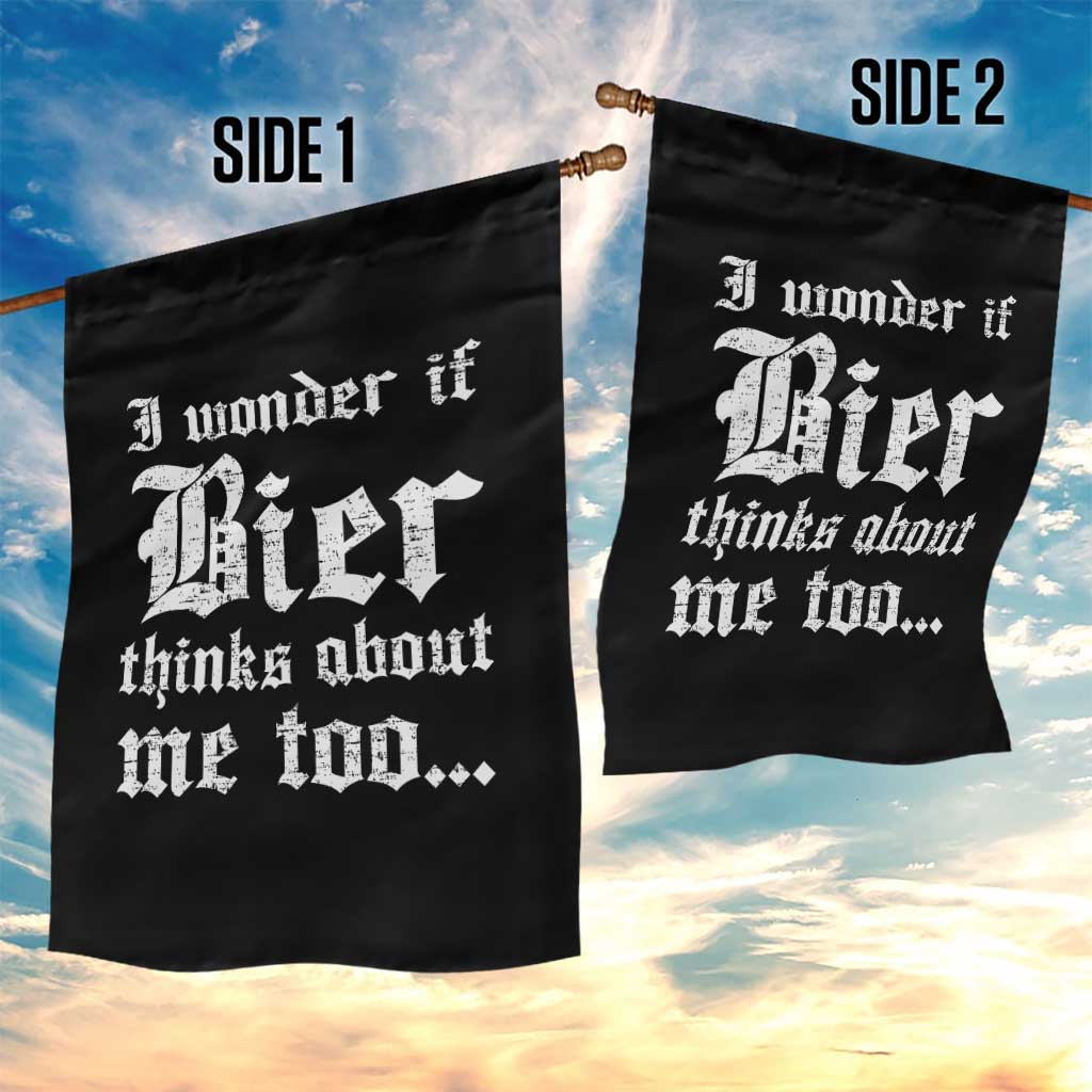 Funny Oktoberfest Garden Flag I Wonder If Bier Thinks About Me Too Sarcastic Drinking - Wonder Print Shop
