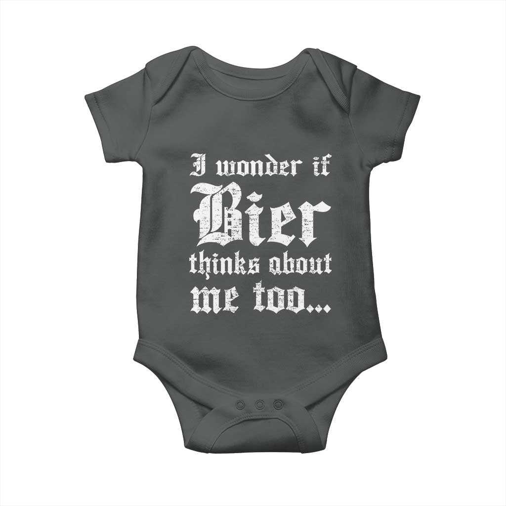 Funny Oktoberfest Baby Onesie I Wonder If Bier Thinks About Me Too Sarcastic Drinking - Wonder Print Shop