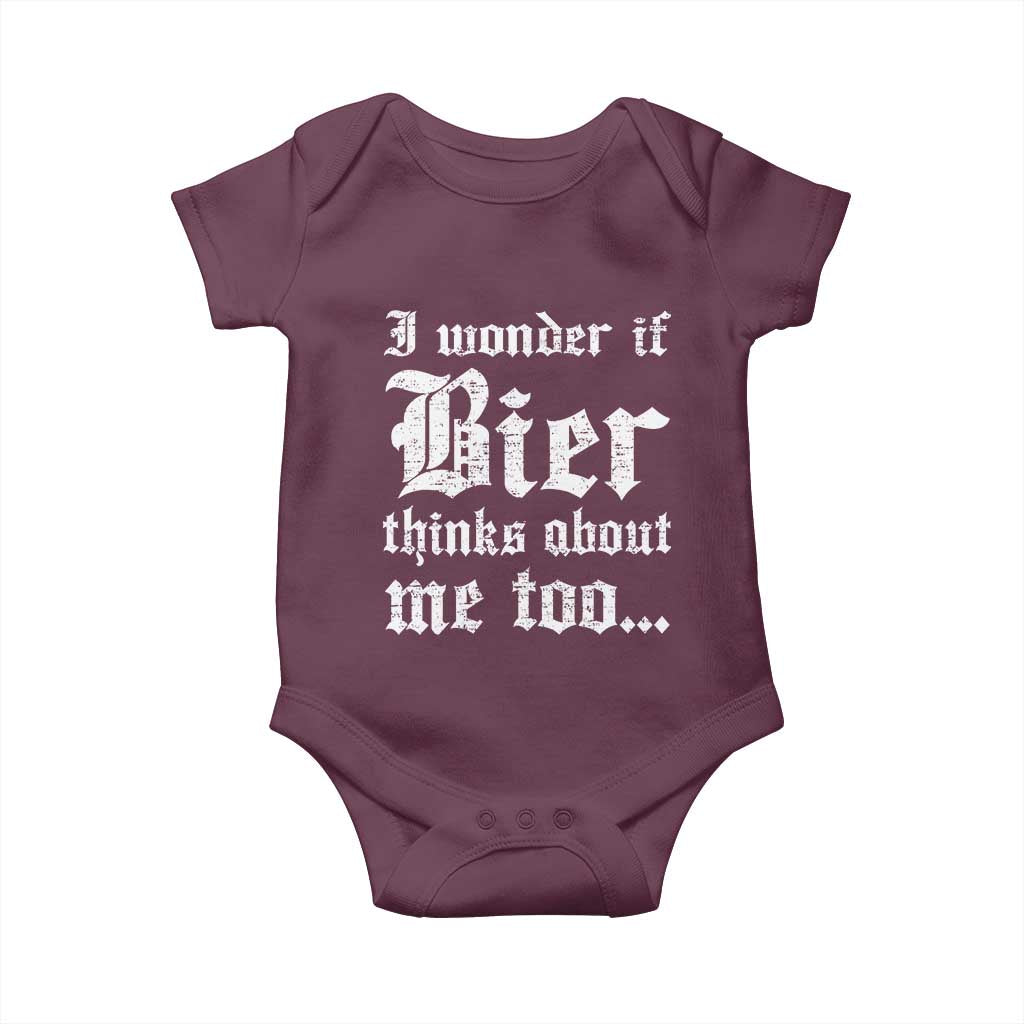 Funny Oktoberfest Baby Onesie I Wonder If Bier Thinks About Me Too Sarcastic Drinking - Wonder Print Shop
