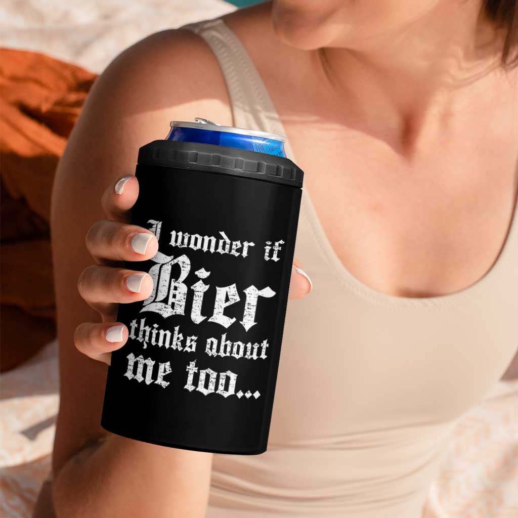 Funny Oktoberfest 4 in 1 Can Cooler Tumbler I Wonder If Bier Thinks About Me Too Sarcastic Drinking - Wonder Print Shop