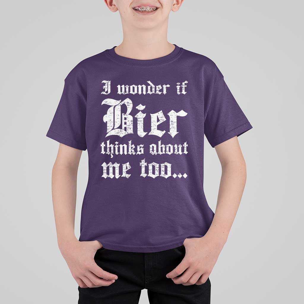 Funny Oktoberfest T Shirt For Kid I Wonder If Bier Thinks About Me Too Sarcastic Drinking - Wonder Print Shop