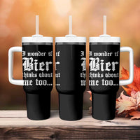 Funny Oktoberfest Tumbler With Handle I Wonder If Bier Thinks About Me Too Sarcastic Drinking - Wonder Print Shop