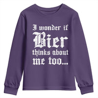 Funny Oktoberfest Youth Sweatshirt I Wonder If Bier Thinks About Me Too Sarcastic Drinking - Wonder Print Shop