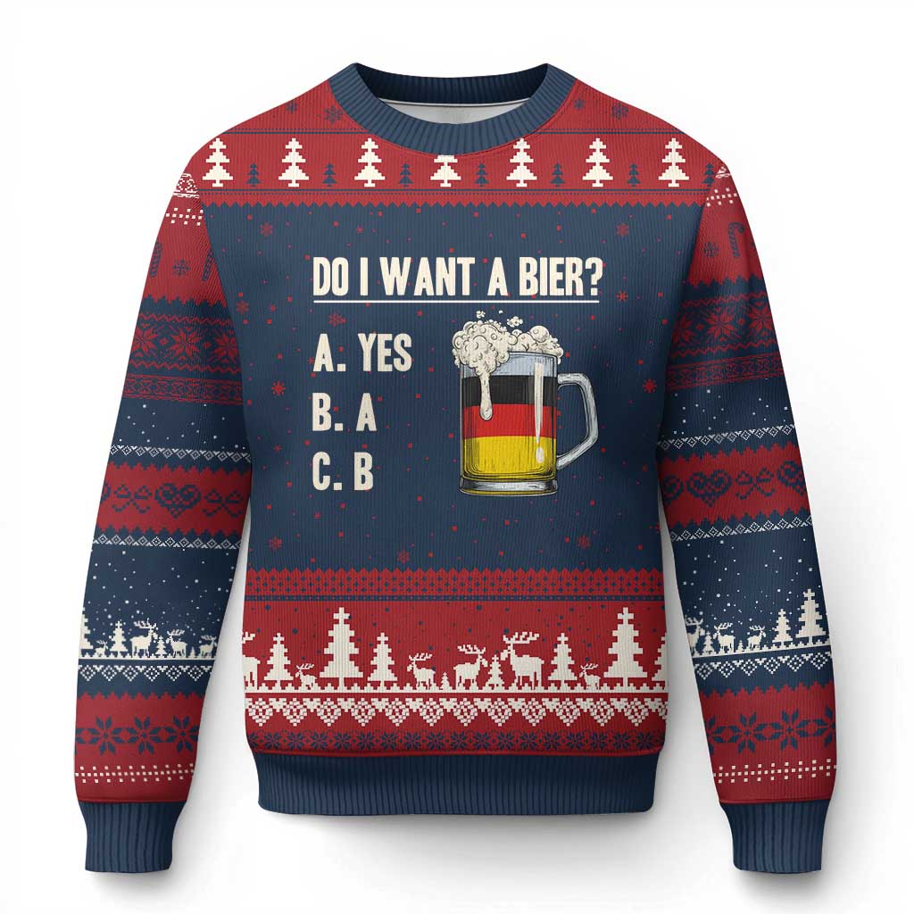 Funny Oktoberfest Ugly Christmas Sweater Do I Want A Bier Sarcastic Drinking German Flag - Wonder Print Shop