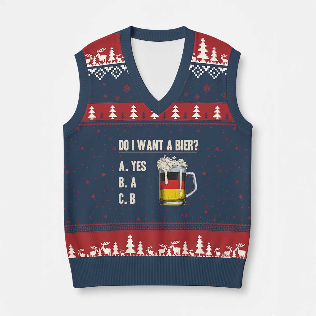 Funny Oktoberfest V-Neck Knit Sweater Vest Do I Want A Bier Sarcastic Drinking German Flag - Wonder Print Shop