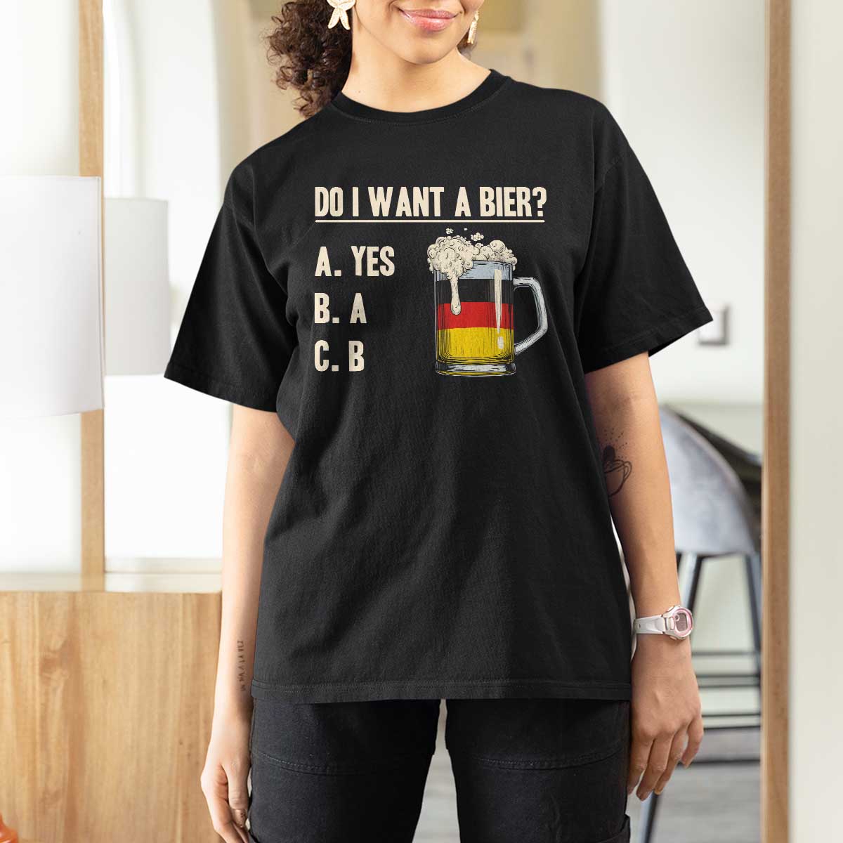 Funny Oktoberfest T Shirt For Women Do I Want A Bier Sarcastic Drinking German Flag - Wonder Print Shop