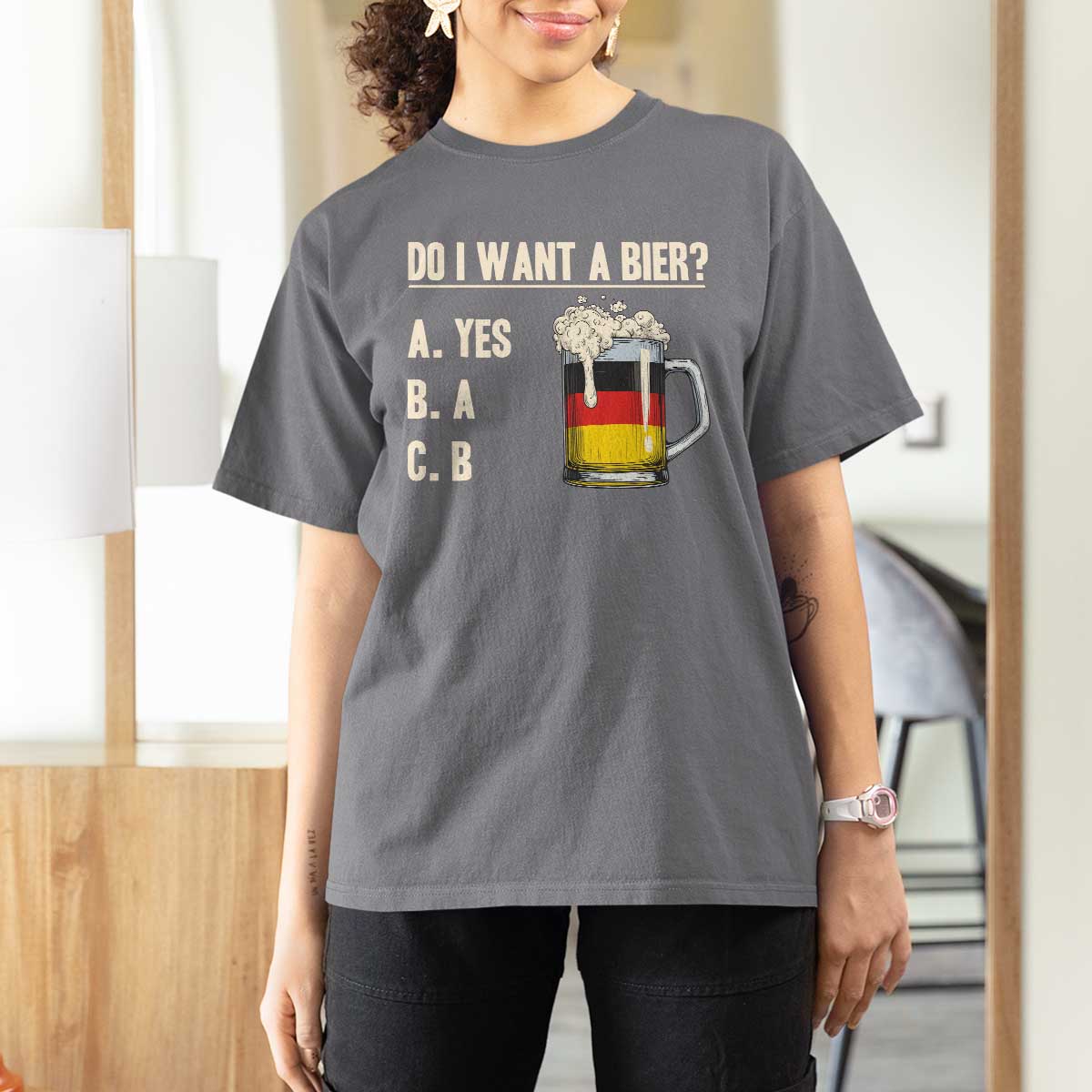 Funny Oktoberfest T Shirt For Women Do I Want A Bier Sarcastic Drinking German Flag - Wonder Print Shop