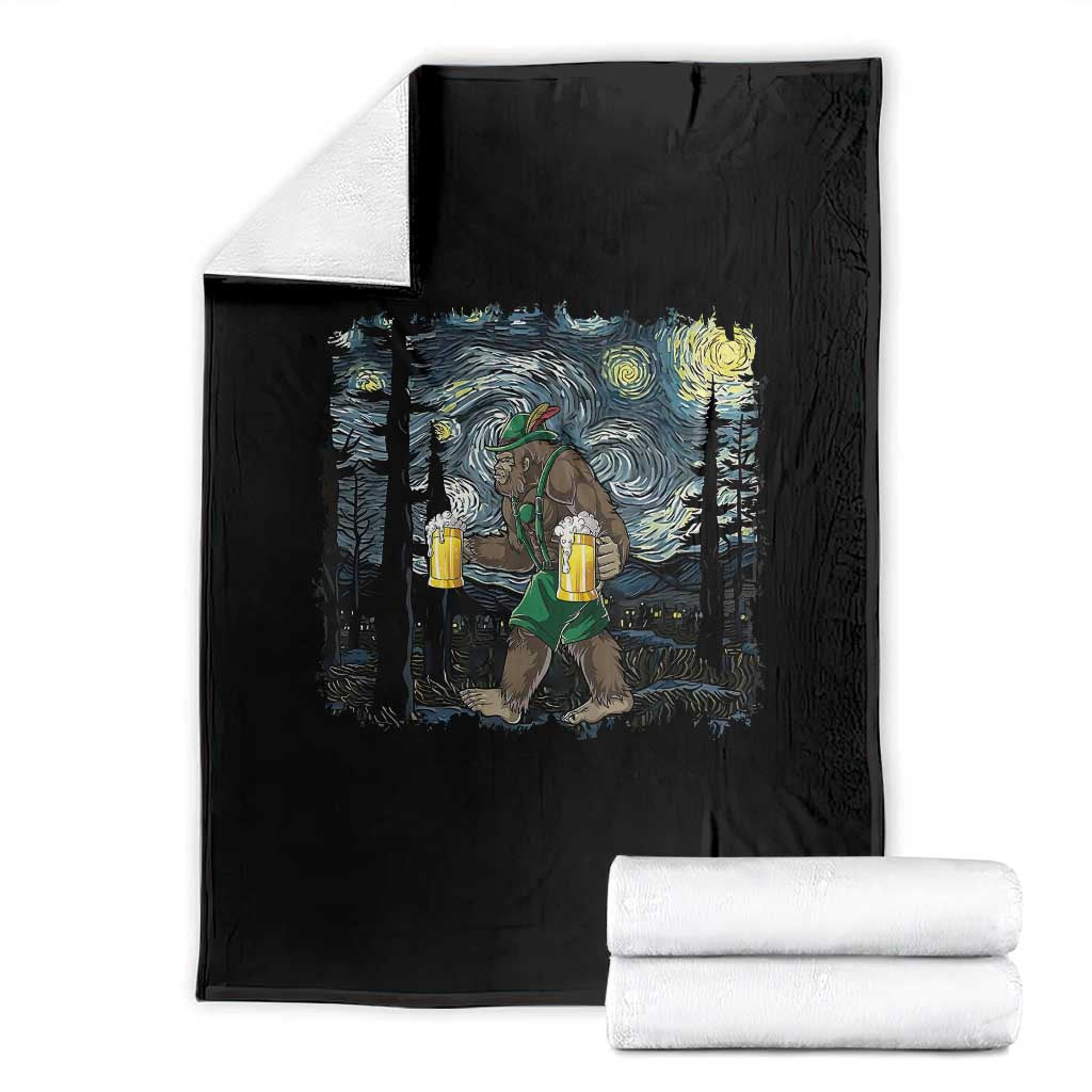 Funny Oktoberfest Bigfoot Throw Blanket Starry Night German Sasquatch Beer Lederhose - Wonder Print Shop