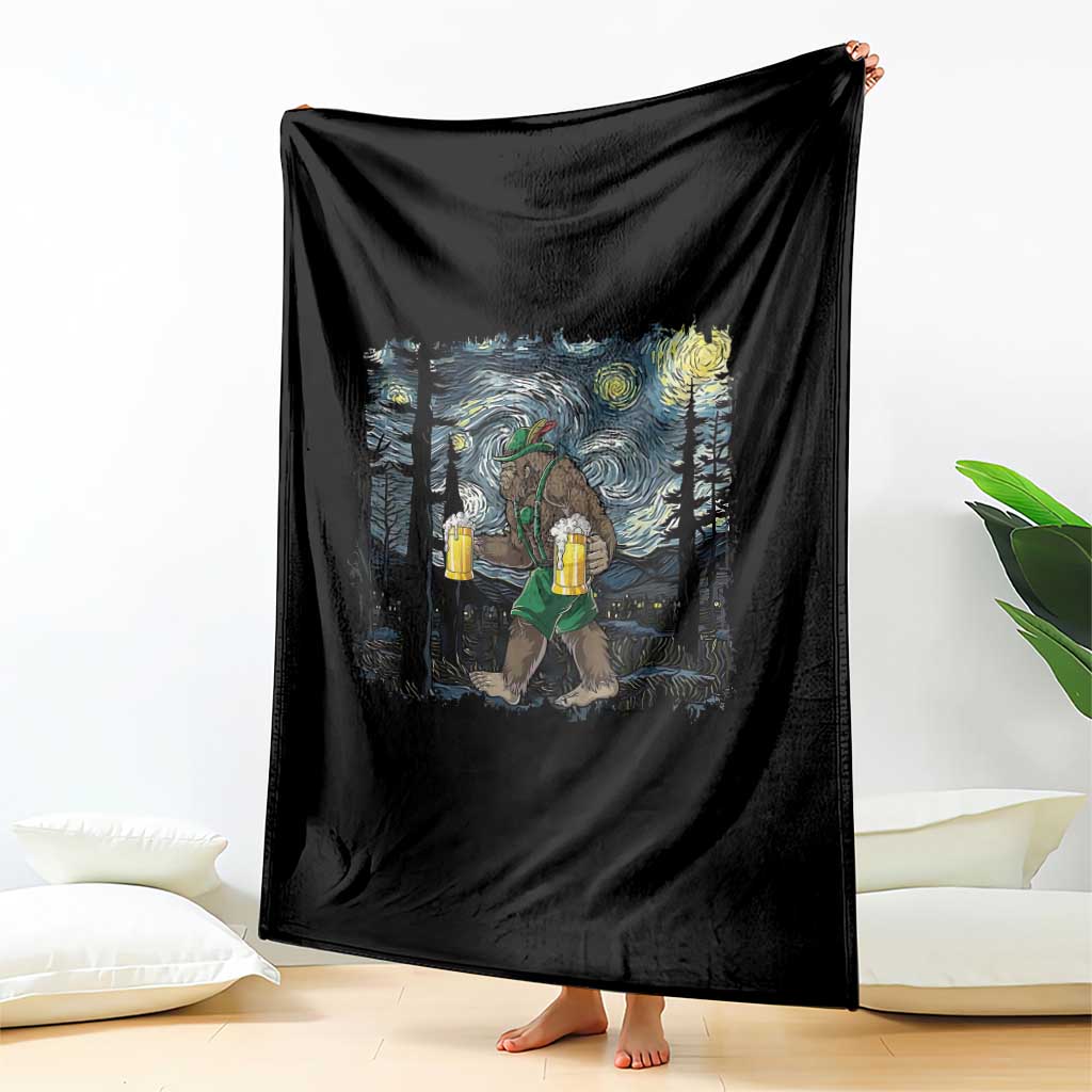 Funny Oktoberfest Bigfoot Throw Blanket Starry Night German Sasquatch Beer Lederhose - Wonder Print Shop