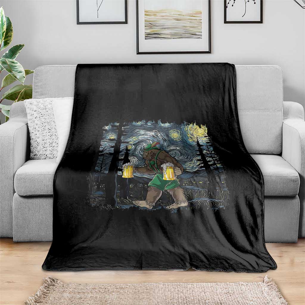 Funny Oktoberfest Bigfoot Throw Blanket Starry Night German Sasquatch Beer Lederhose - Wonder Print Shop