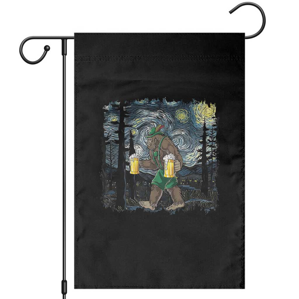 Funny Oktoberfest Bigfoot Garden Flag Starry Night German Sasquatch Beer Lederhose - Wonder Print Shop