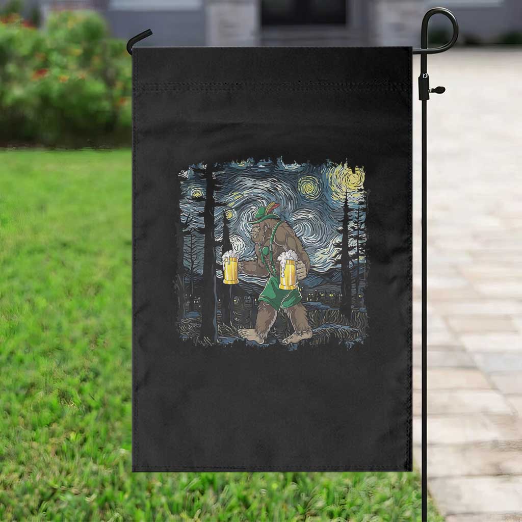 Funny Oktoberfest Bigfoot Garden Flag Starry Night German Sasquatch Beer Lederhose - Wonder Print Shop