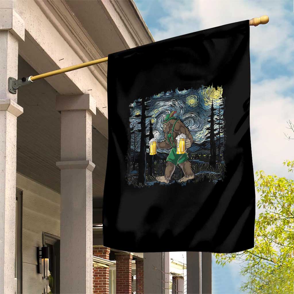 Funny Oktoberfest Bigfoot Garden Flag Starry Night German Sasquatch Beer Lederhose - Wonder Print Shop