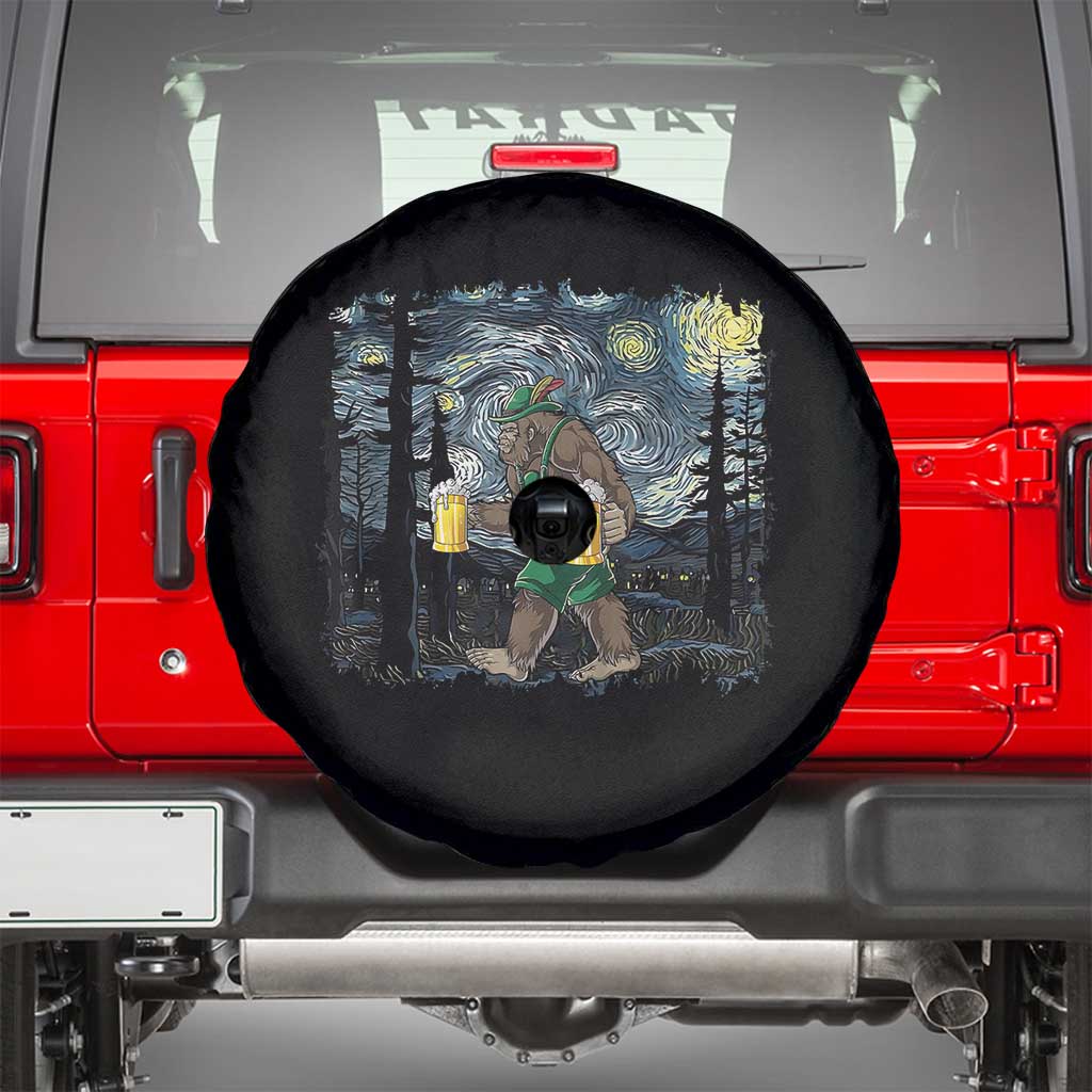 Funny Oktoberfest Bigfoot Spare Tire Cover Starry Night German Sasquatch Beer Lederhose - Wonder Print Shop