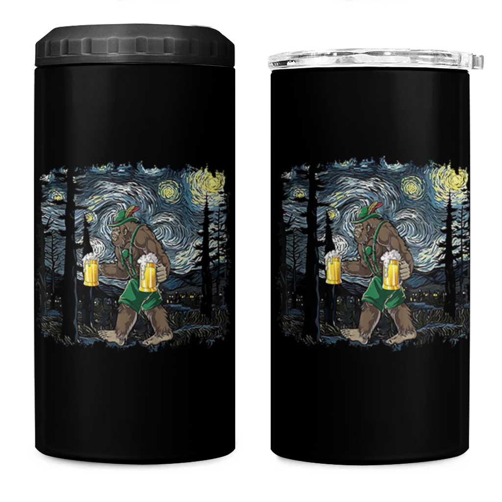 Funny Oktoberfest Bigfoot 4 in 1 Can Cooler Tumbler Starry Night German Sasquatch Beer Lederhose - Wonder Print Shop