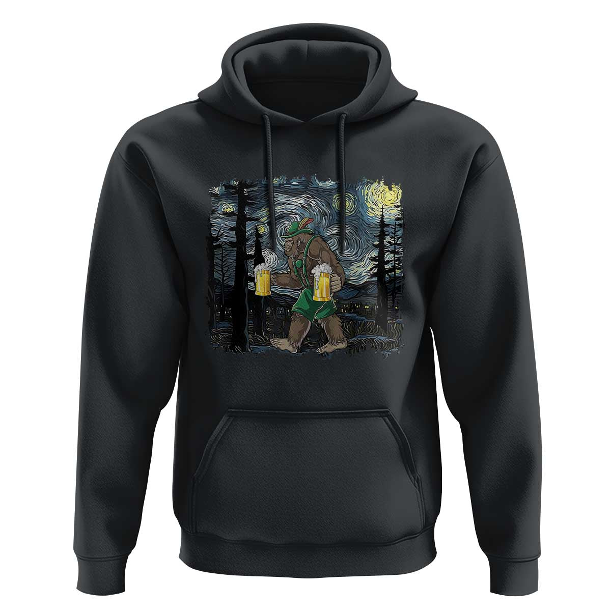 Funny Oktoberfest Bigfoot Hoodie Starry Night German Sasquatch Beer Lederhose - Wonder Print Shop