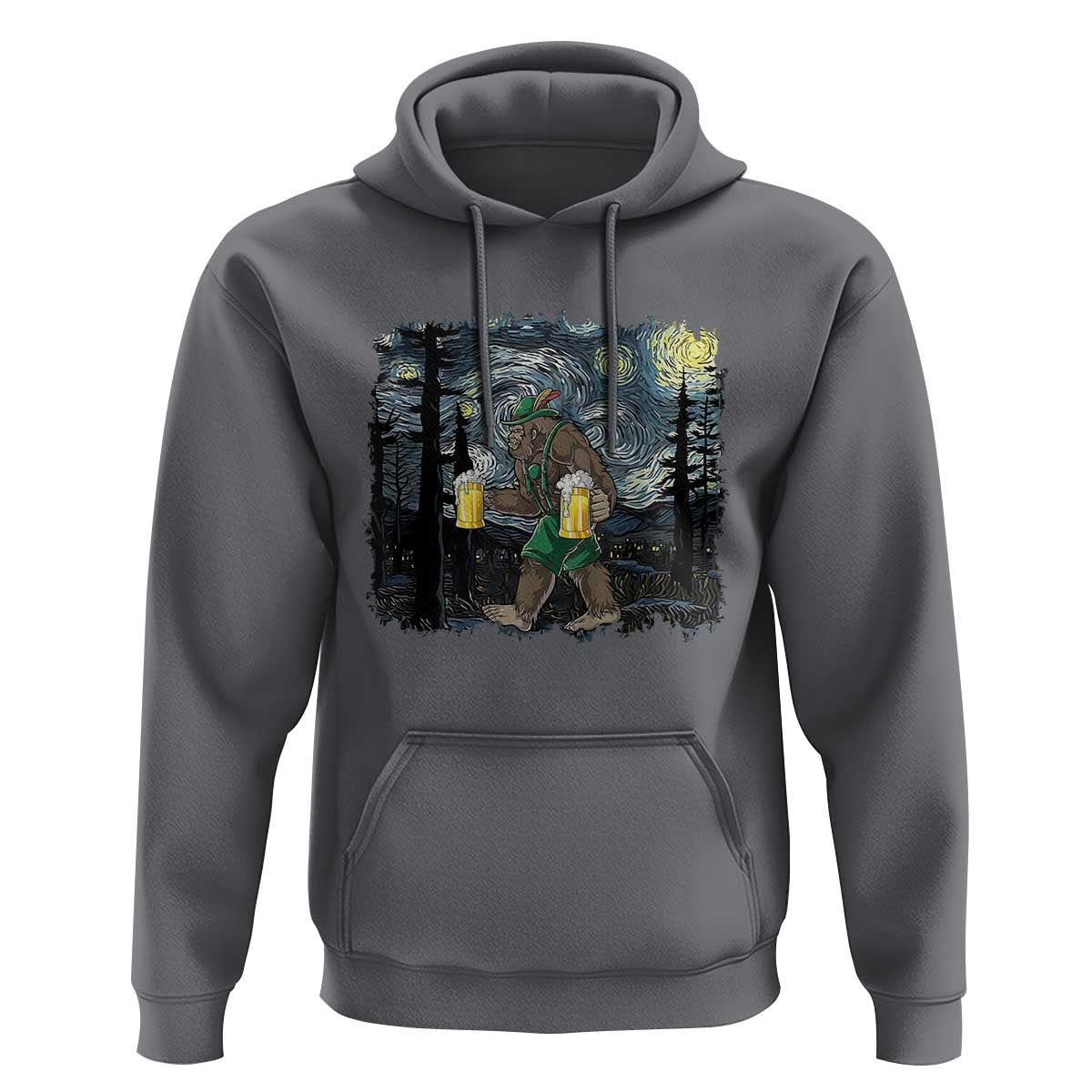 Funny Oktoberfest Bigfoot Hoodie Starry Night German Sasquatch Beer Lederhose - Wonder Print Shop