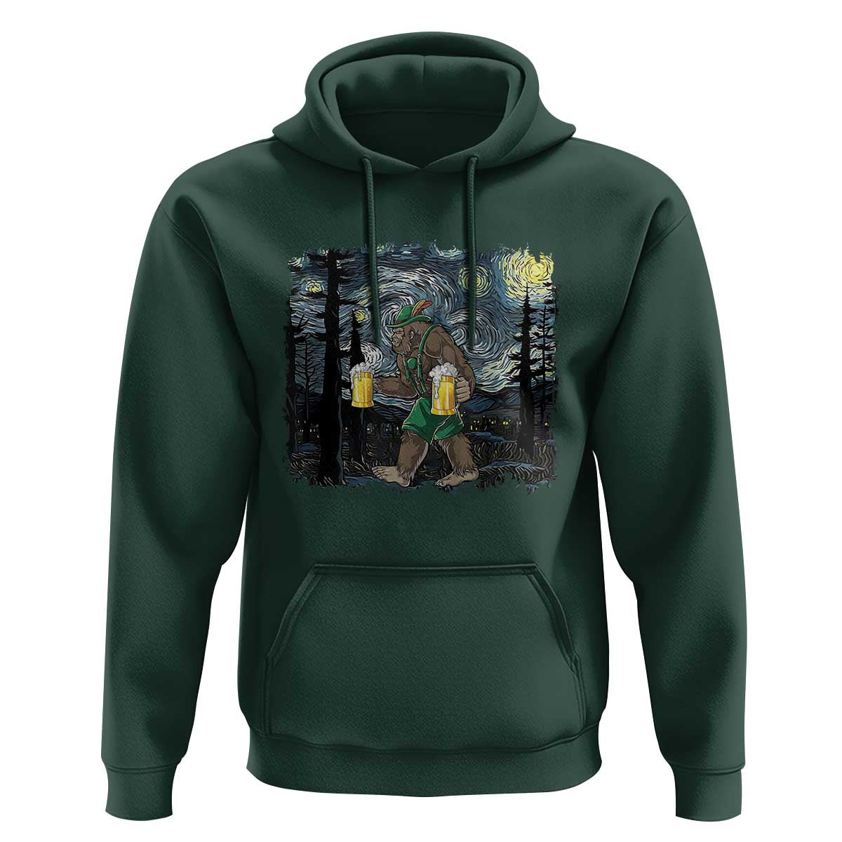 Funny Oktoberfest Bigfoot Hoodie Starry Night German Sasquatch Beer Lederhose - Wonder Print Shop