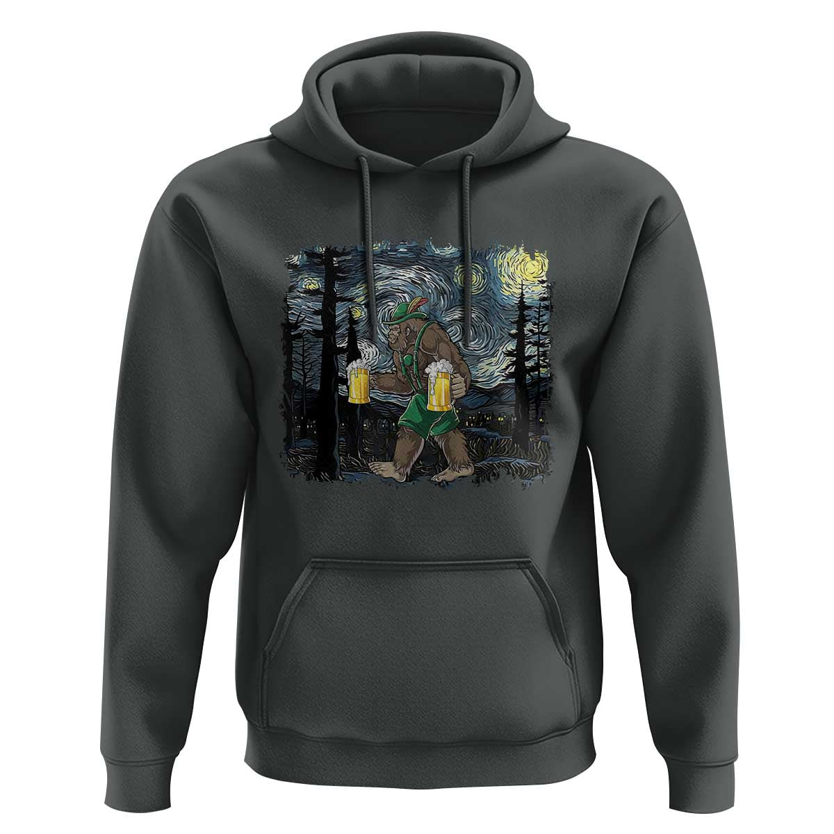 Funny Oktoberfest Bigfoot Hoodie Starry Night German Sasquatch Beer Lederhose - Wonder Print Shop
