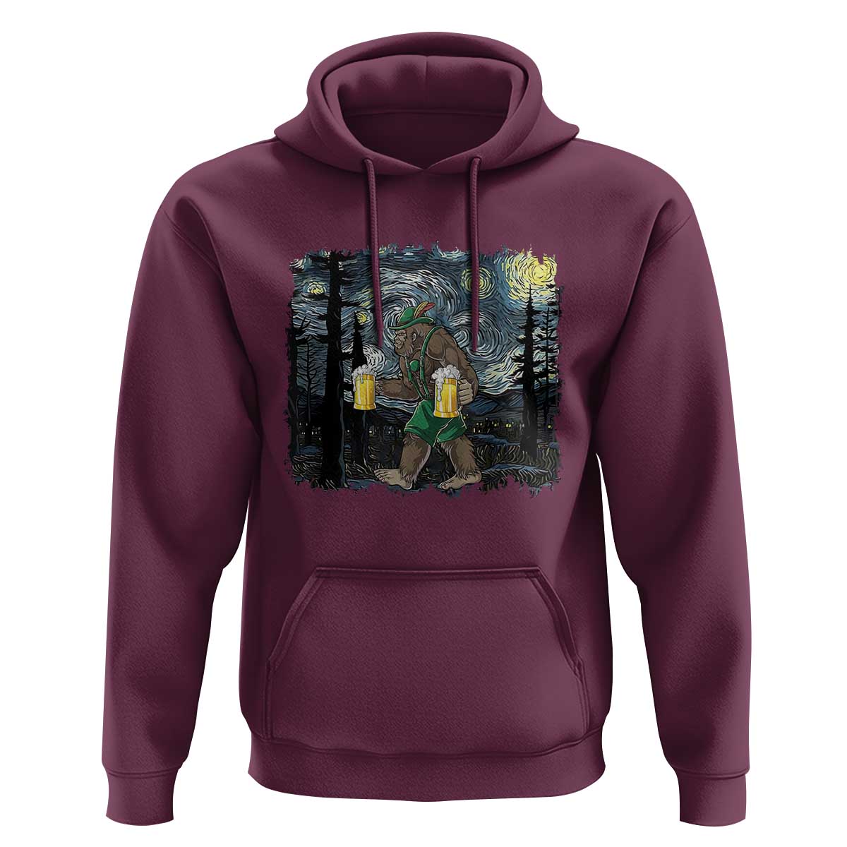 Funny Oktoberfest Bigfoot Hoodie Starry Night German Sasquatch Beer Lederhose - Wonder Print Shop