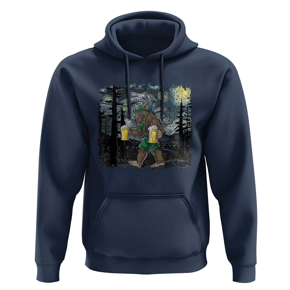 Funny Oktoberfest Bigfoot Hoodie Starry Night German Sasquatch Beer Lederhose - Wonder Print Shop