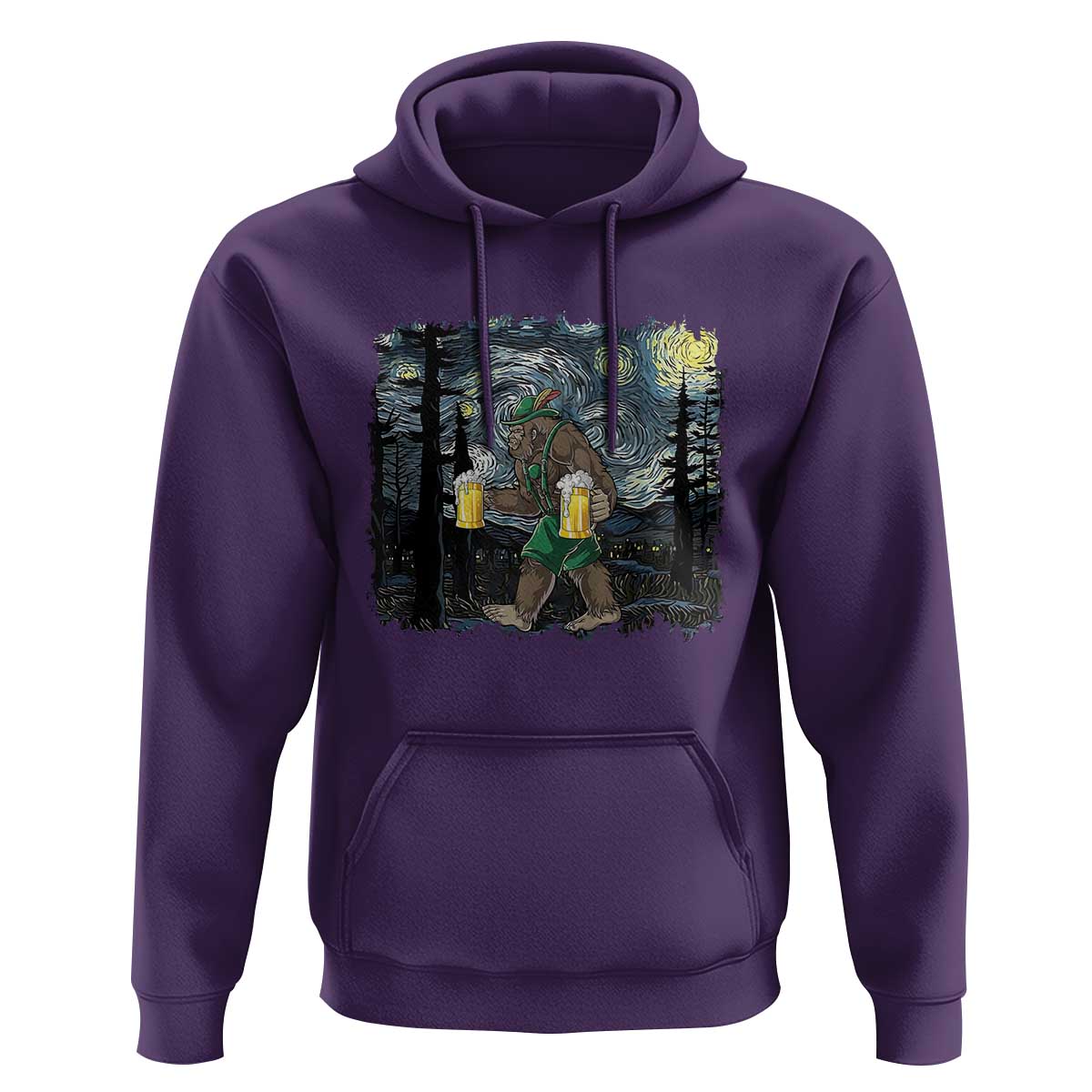 Funny Oktoberfest Bigfoot Hoodie Starry Night German Sasquatch Beer Lederhose - Wonder Print Shop
