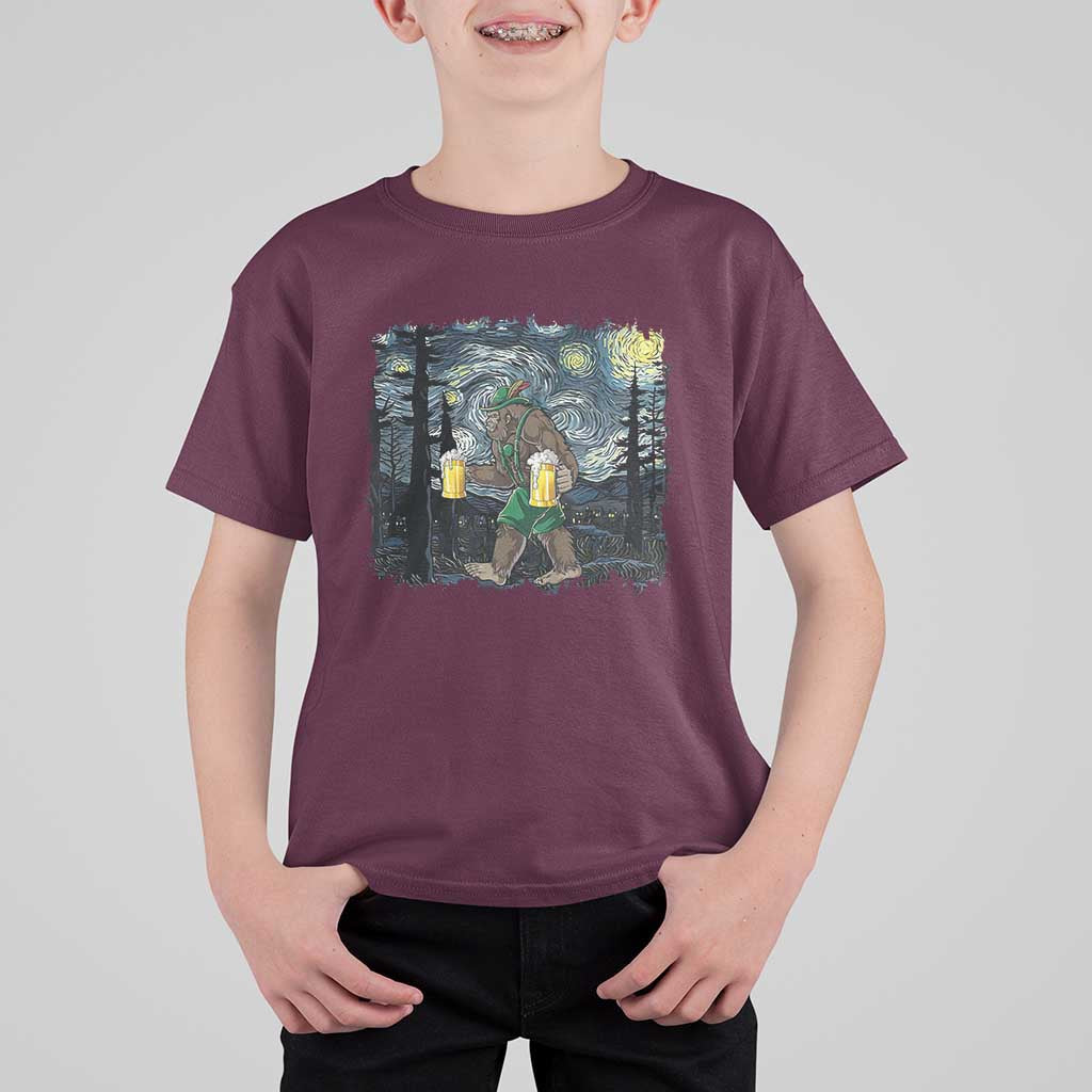 Funny Oktoberfest Bigfoot T Shirt For Kid Starry Night German Sasquatch Beer Lederhose - Wonder Print Shop