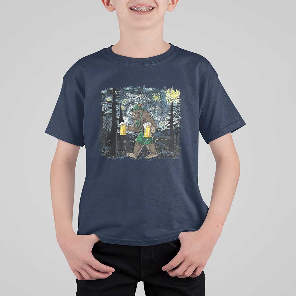 Funny Oktoberfest Bigfoot T Shirt For Kid Starry Night German Sasquatch Beer Lederhose - Wonder Print Shop