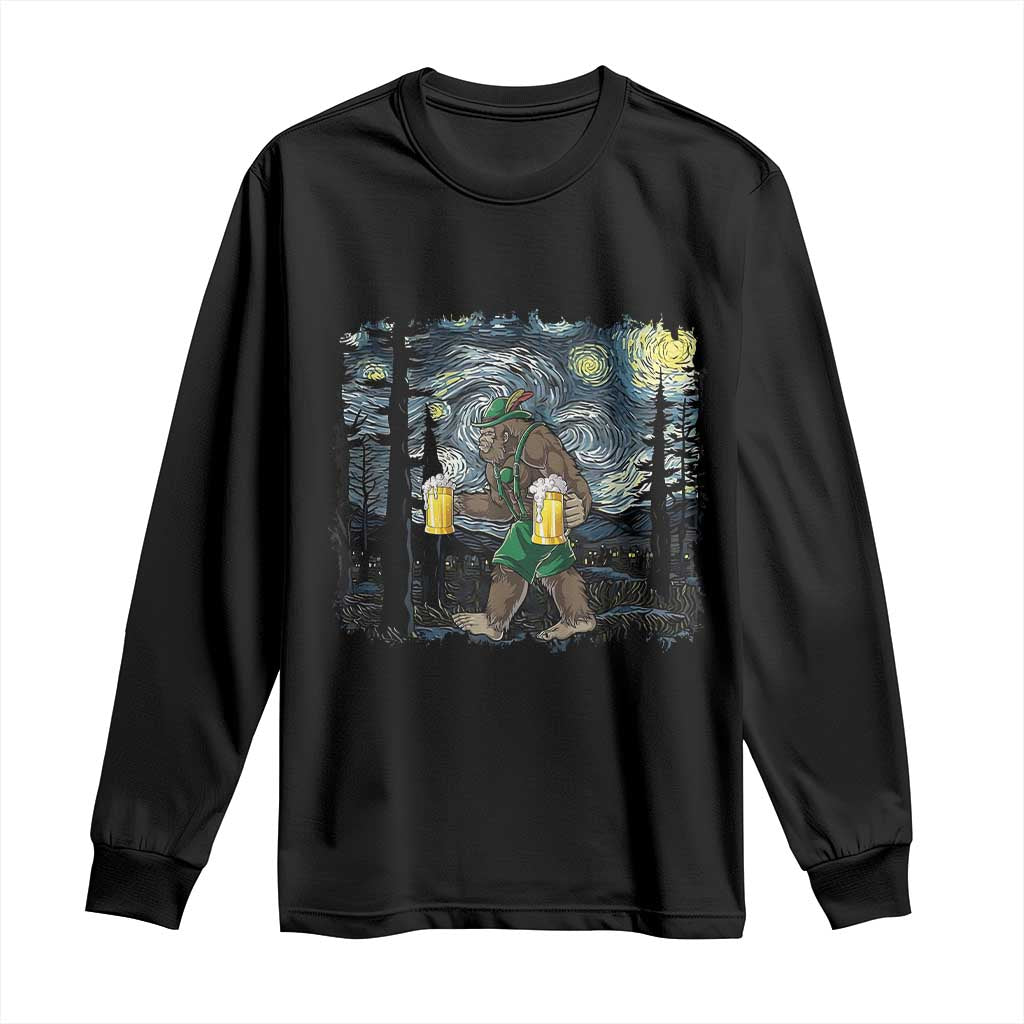 Funny Oktoberfest Bigfoot Long Sleeve Shirt Starry Night German Sasquatch Beer Lederhose - Wonder Print Shop