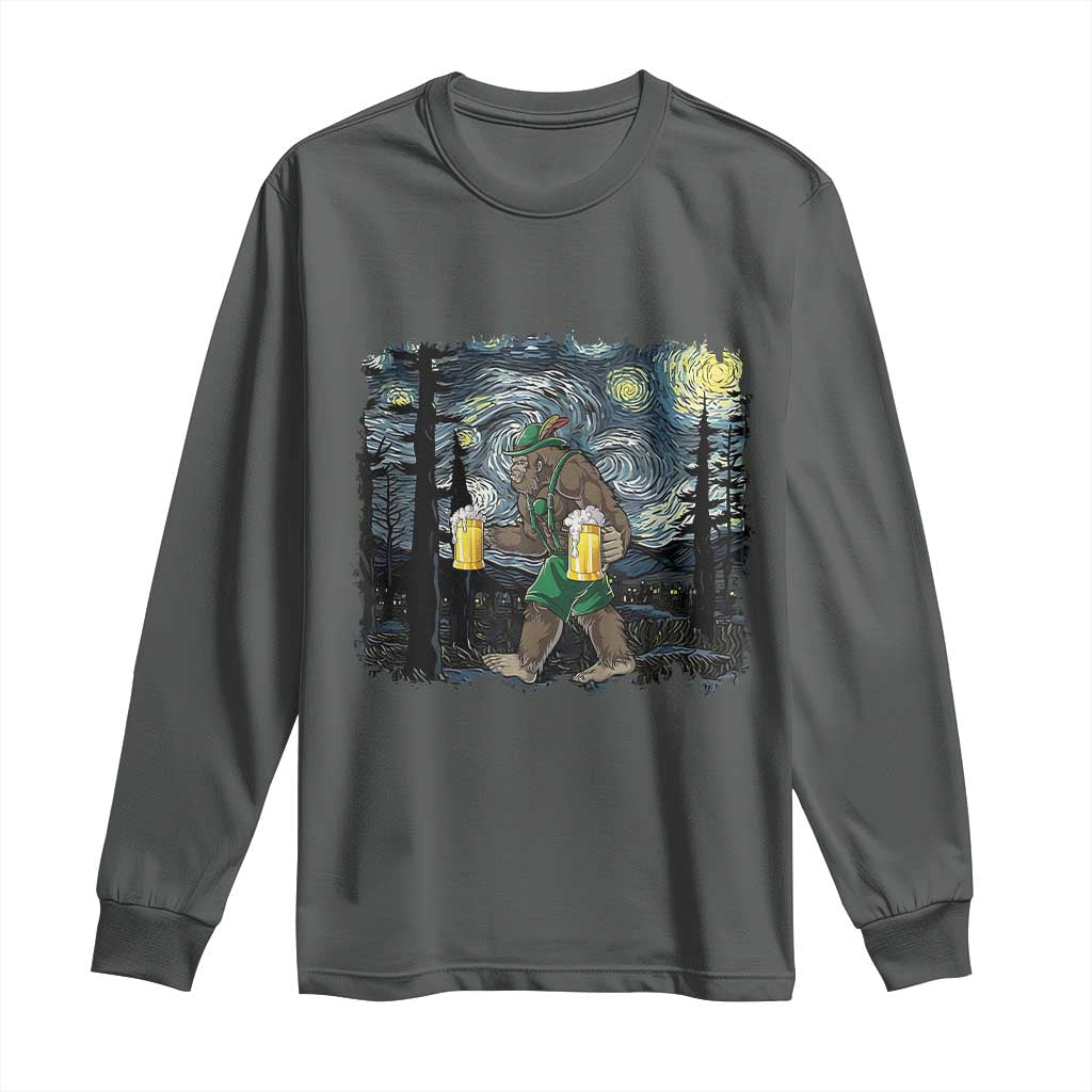 Funny Oktoberfest Bigfoot Long Sleeve Shirt Starry Night German Sasquatch Beer Lederhose - Wonder Print Shop