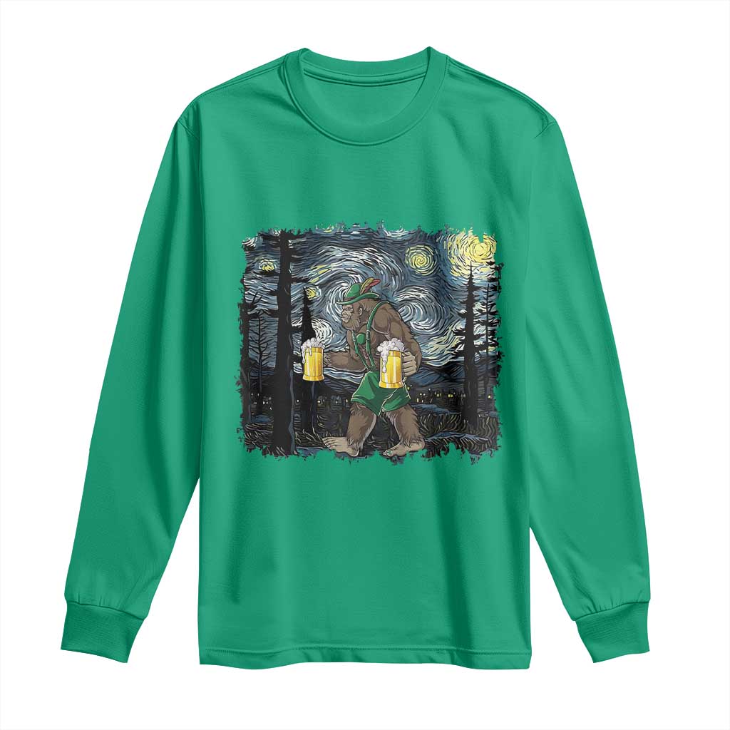 Funny Oktoberfest Bigfoot Long Sleeve Shirt Starry Night German Sasquatch Beer Lederhose - Wonder Print Shop