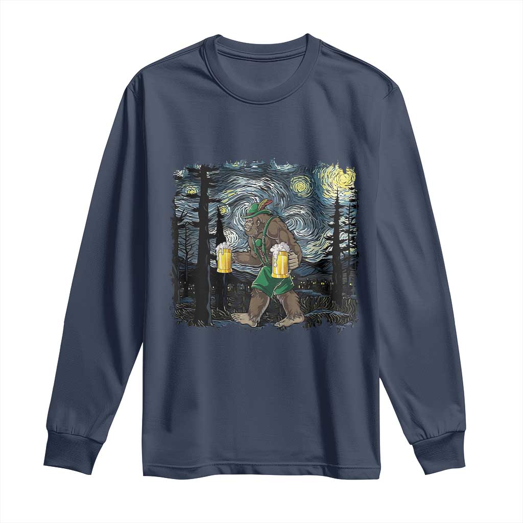 Funny Oktoberfest Bigfoot Long Sleeve Shirt Starry Night German Sasquatch Beer Lederhose - Wonder Print Shop
