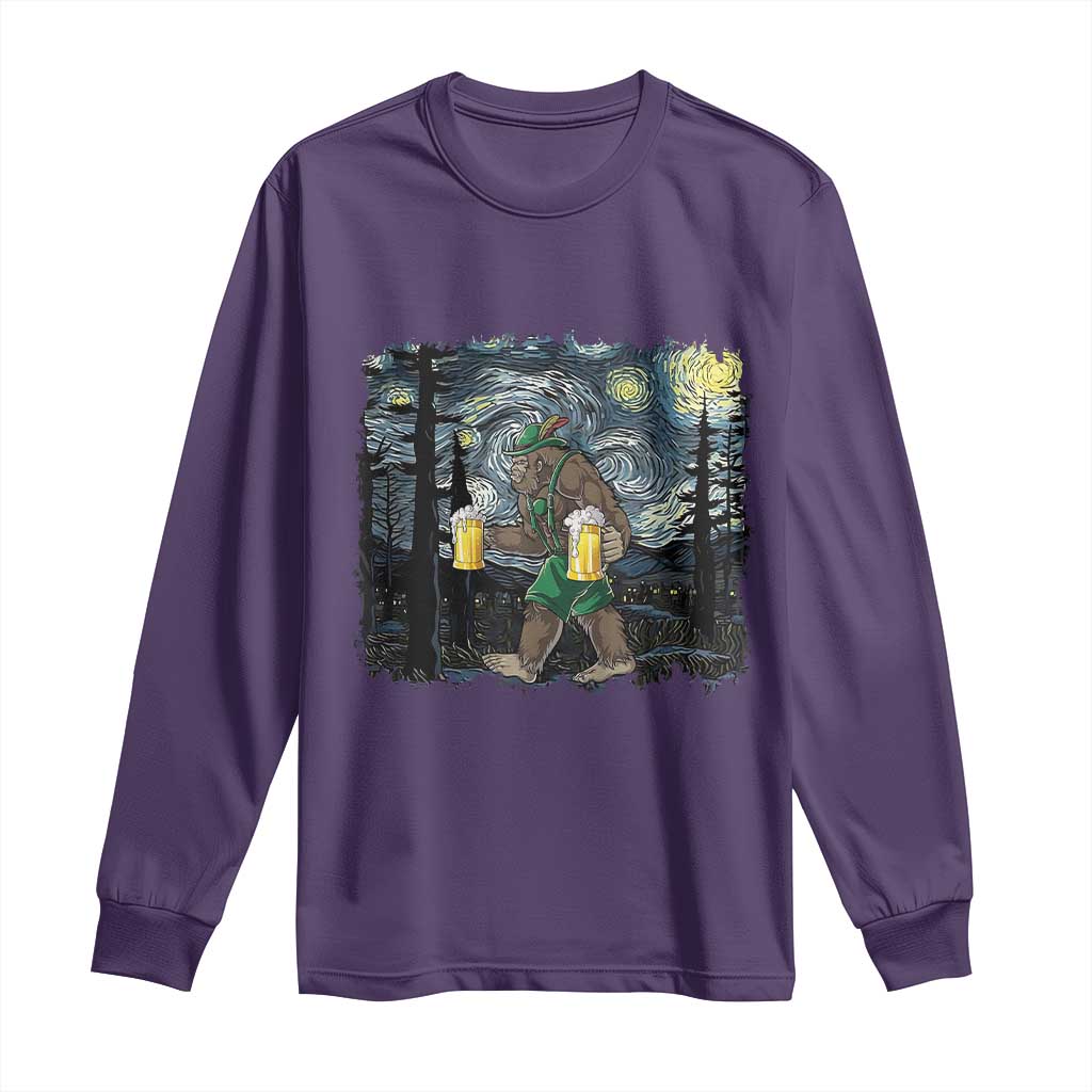 Funny Oktoberfest Bigfoot Long Sleeve Shirt Starry Night German Sasquatch Beer Lederhose - Wonder Print Shop