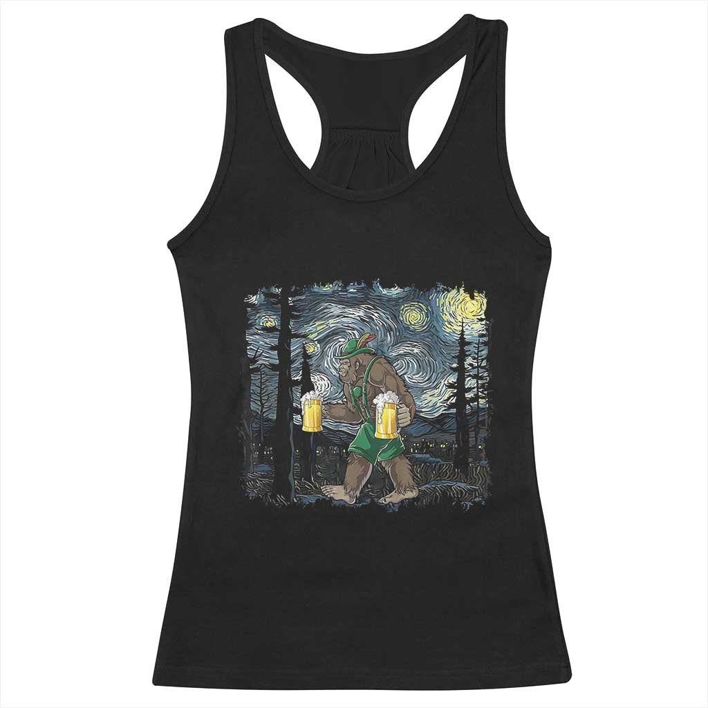 Funny Oktoberfest Bigfoot Racerback Tank Top Starry Night German Sasquatch Beer Lederhose - Wonder Print Shop