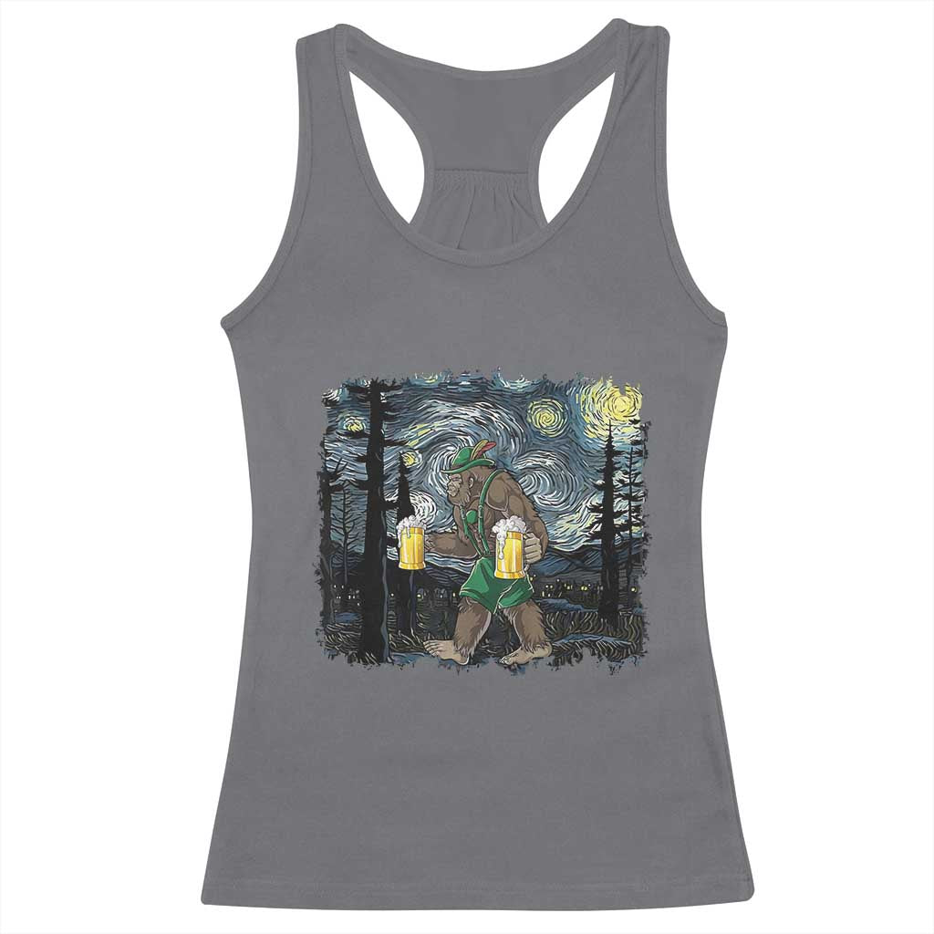 Funny Oktoberfest Bigfoot Racerback Tank Top Starry Night German Sasquatch Beer Lederhose - Wonder Print Shop