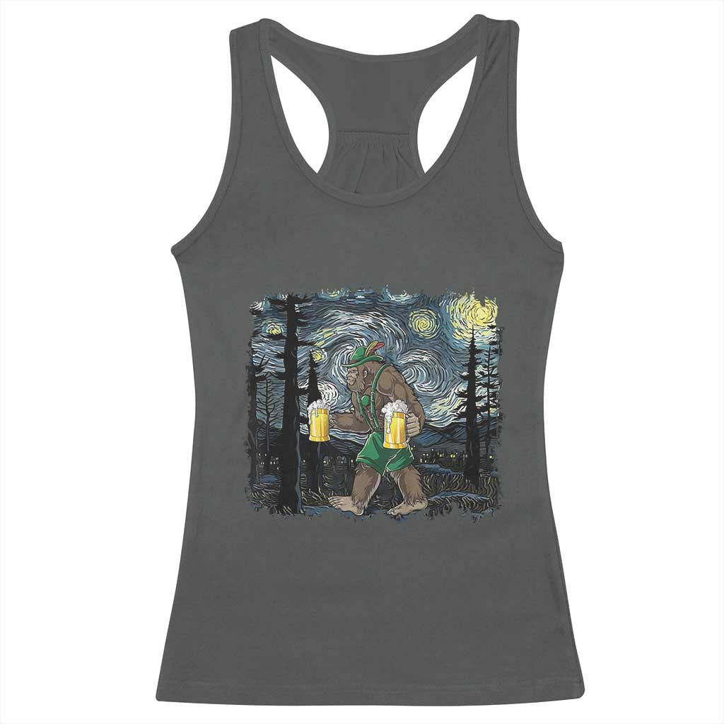 Funny Oktoberfest Bigfoot Racerback Tank Top Starry Night German Sasquatch Beer Lederhose - Wonder Print Shop