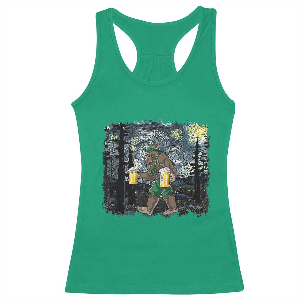 Funny Oktoberfest Bigfoot Racerback Tank Top Starry Night German Sasquatch Beer Lederhose - Wonder Print Shop