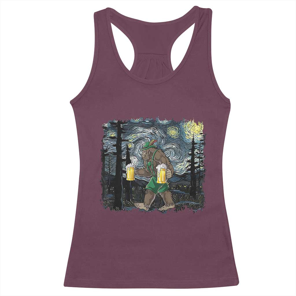 Funny Oktoberfest Bigfoot Racerback Tank Top Starry Night German Sasquatch Beer Lederhose - Wonder Print Shop