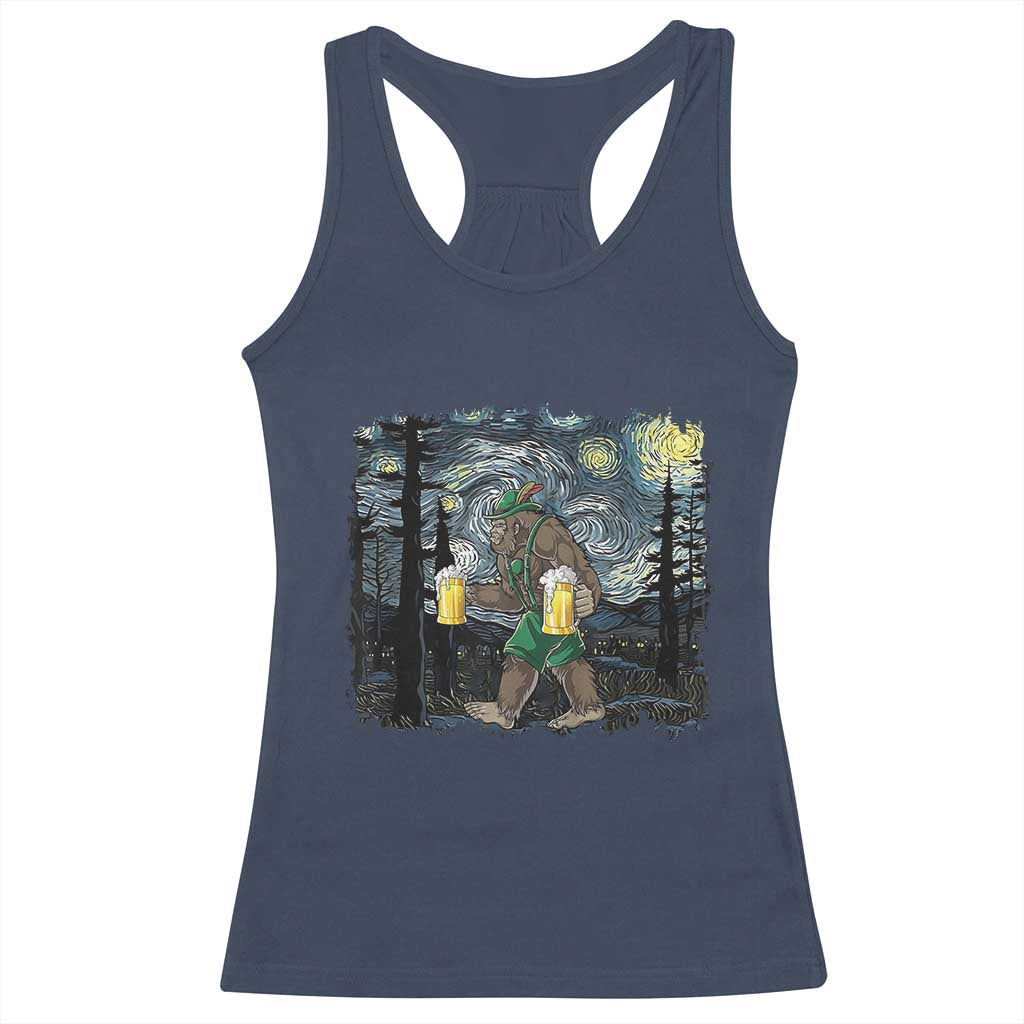 Funny Oktoberfest Bigfoot Racerback Tank Top Starry Night German Sasquatch Beer Lederhose - Wonder Print Shop