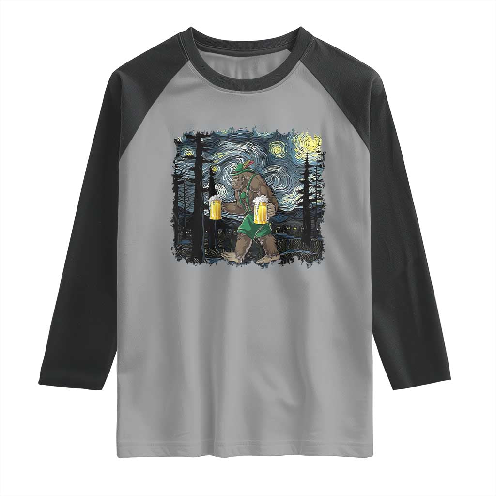 Funny Oktoberfest Bigfoot Raglan Shirt Starry Night German Sasquatch Beer Lederhose - Wonder Print Shop