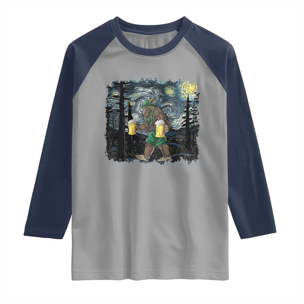 Funny Oktoberfest Bigfoot Raglan Shirt Starry Night German Sasquatch Beer Lederhose - Wonder Print Shop