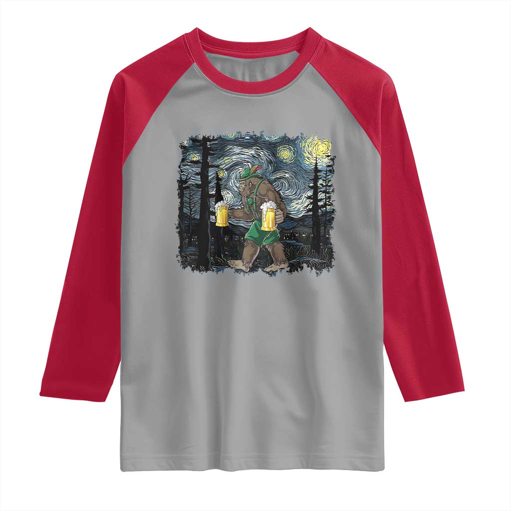 Funny Oktoberfest Bigfoot Raglan Shirt Starry Night German Sasquatch Beer Lederhose - Wonder Print Shop