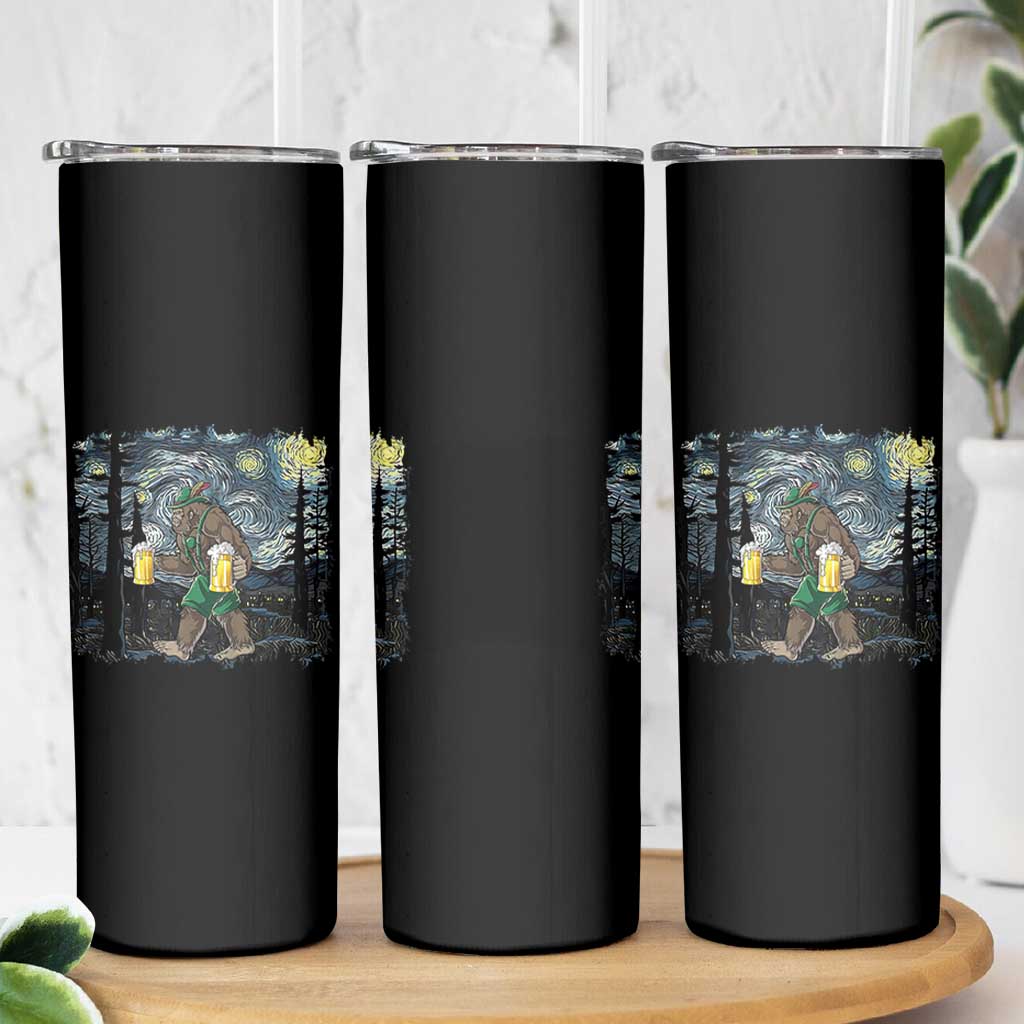 Funny Oktoberfest Bigfoot Skinny Tumbler Starry Night German Sasquatch Beer Lederhose - Wonder Print Shop