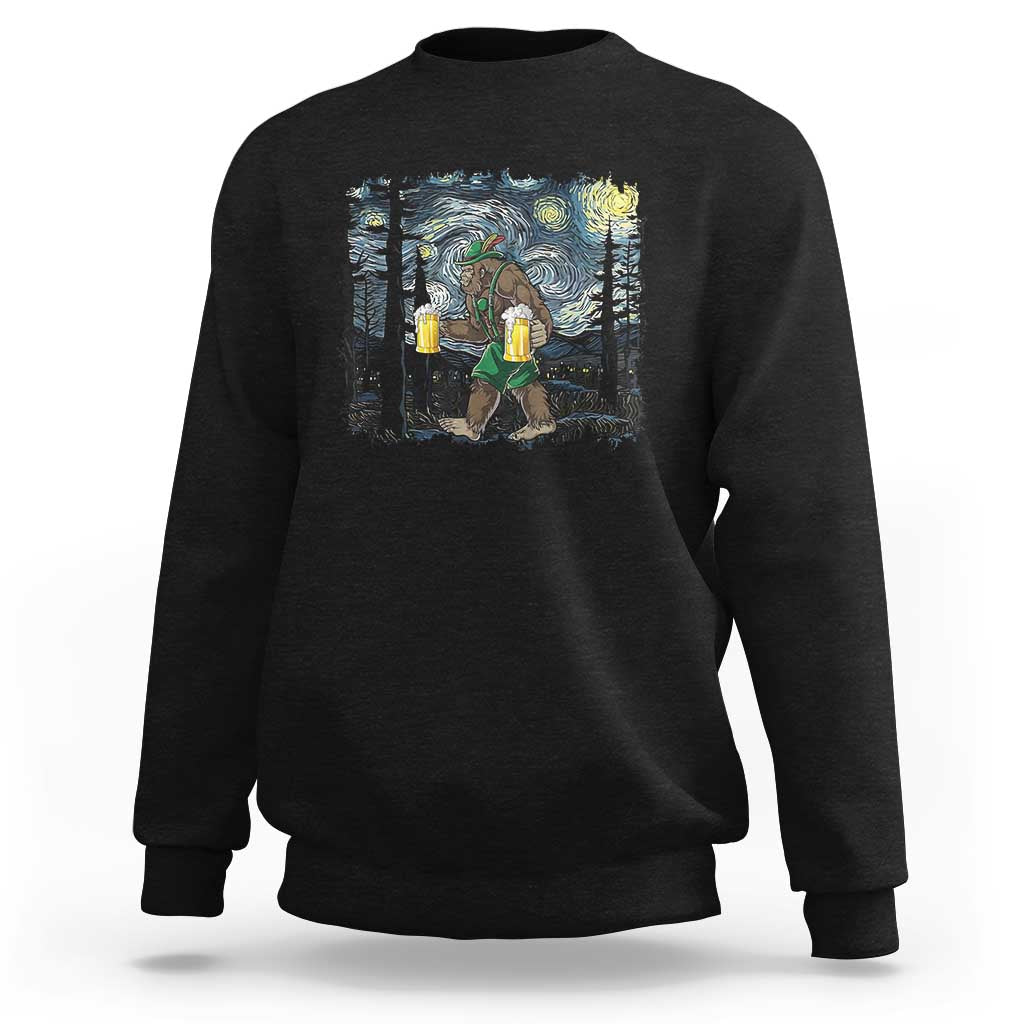 Funny Oktoberfest Bigfoot Sweatshirt Starry Night German Sasquatch Beer Lederhose - Wonder Print Shop