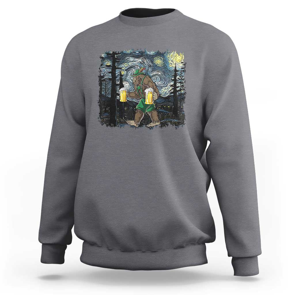Funny Oktoberfest Bigfoot Sweatshirt Starry Night German Sasquatch Beer Lederhose - Wonder Print Shop