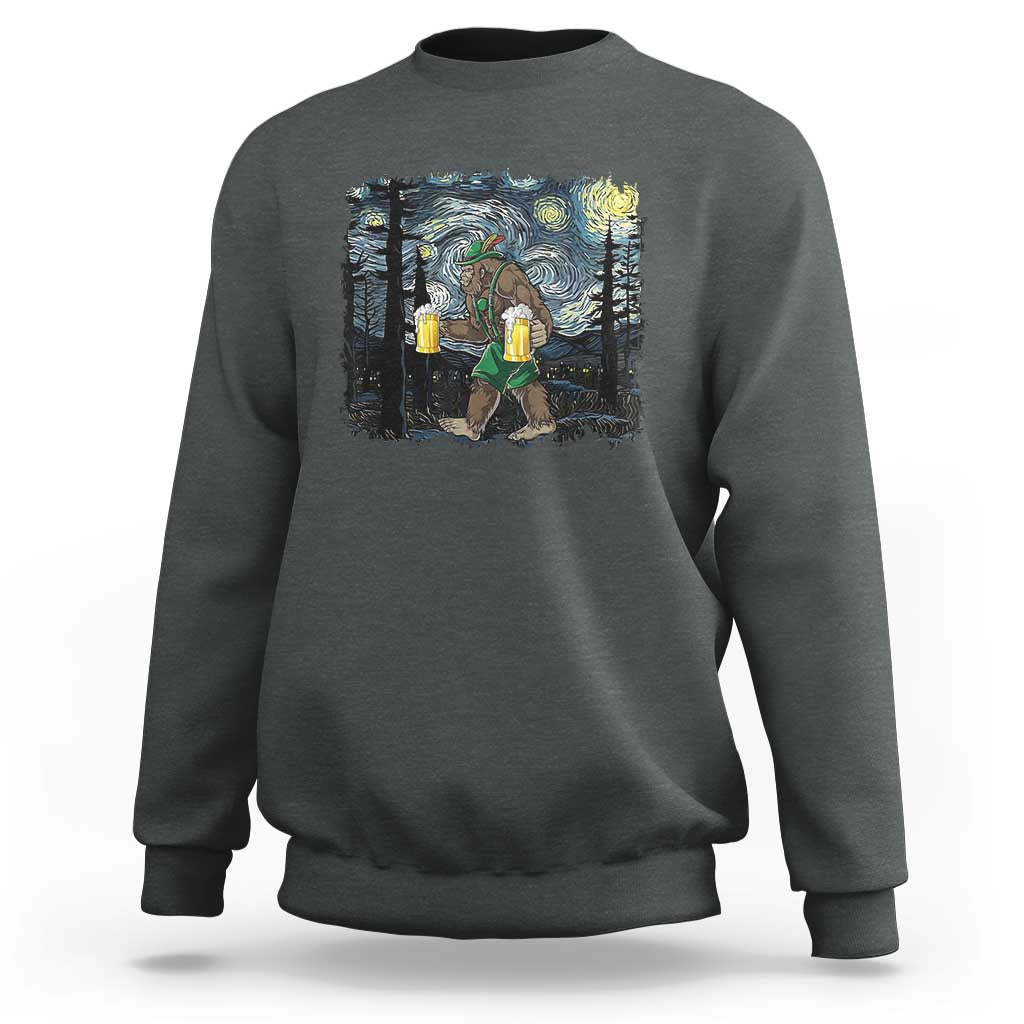 Funny Oktoberfest Bigfoot Sweatshirt Starry Night German Sasquatch Beer Lederhose - Wonder Print Shop