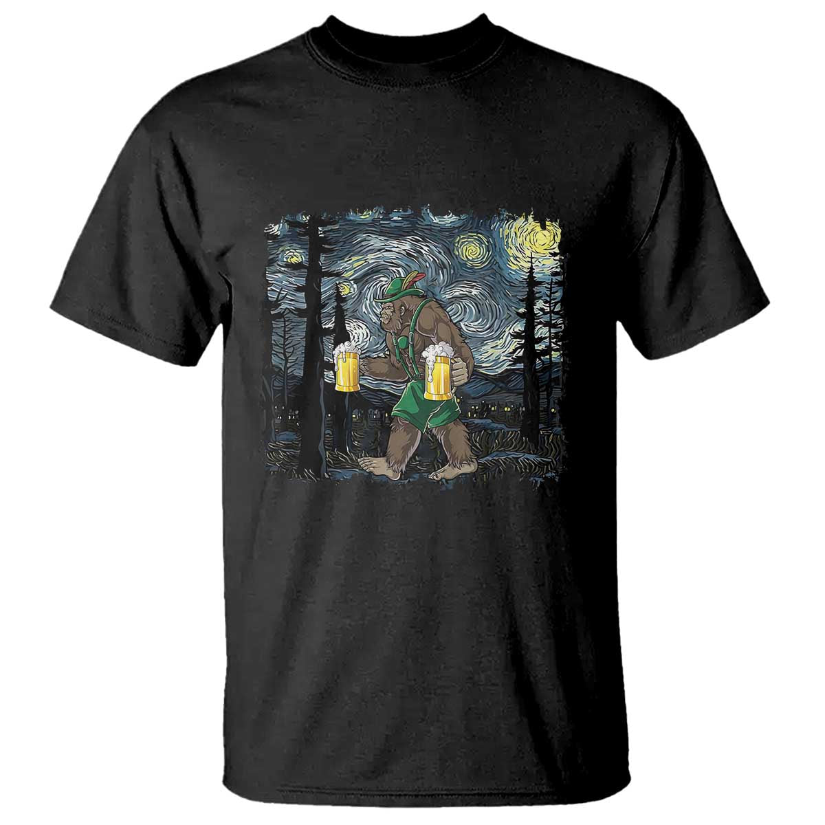 Funny Oktoberfest Bigfoot T Shirt Starry Night German Sasquatch Beer Lederhose - Wonder Print Shop