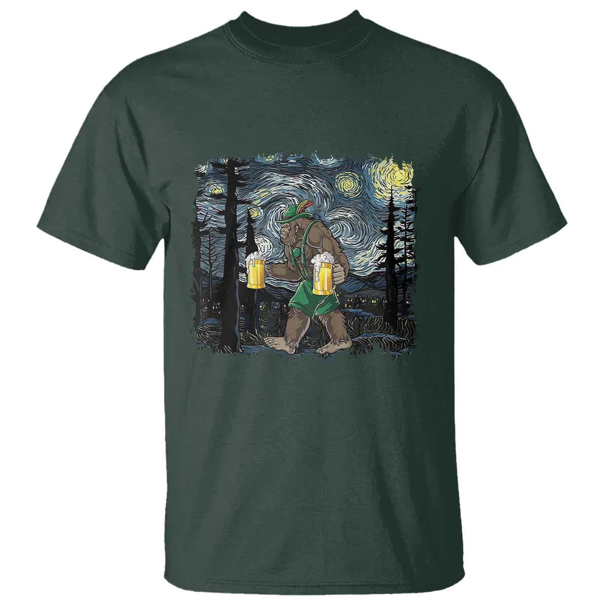 Funny Oktoberfest Bigfoot T Shirt Starry Night German Sasquatch Beer Lederhose - Wonder Print Shop