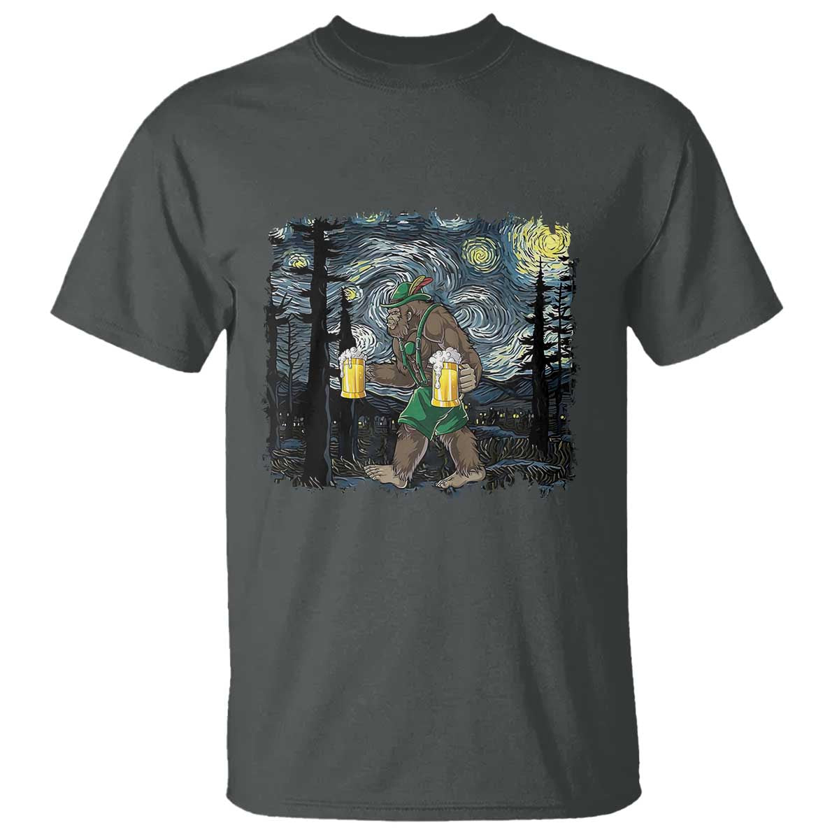 Funny Oktoberfest Bigfoot T Shirt Starry Night German Sasquatch Beer Lederhose - Wonder Print Shop